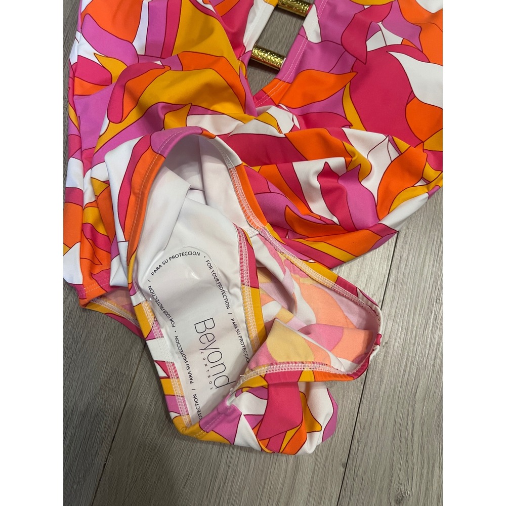 Retro Resort Pink Orange Mod Print Open Back One Piece Swimsuit - Picture 9 of 13